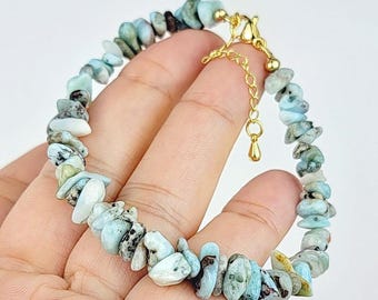 Genuine Larimar Chip Bracelet, Dominican Atlantis Stone, Natural Crystal, Meditation Energy Gem