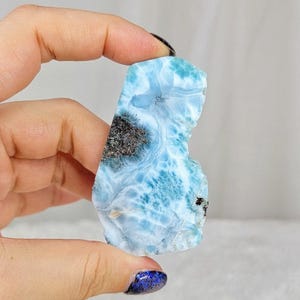 Larimar Slab 53g, Rough Unpolished Blue Crystal with Ocean Patterns from Dominican Republic