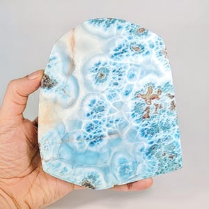 Larimar Slab 475g, XL AAA+ Polished Stone with Ocean Patterns from Dominican Republic