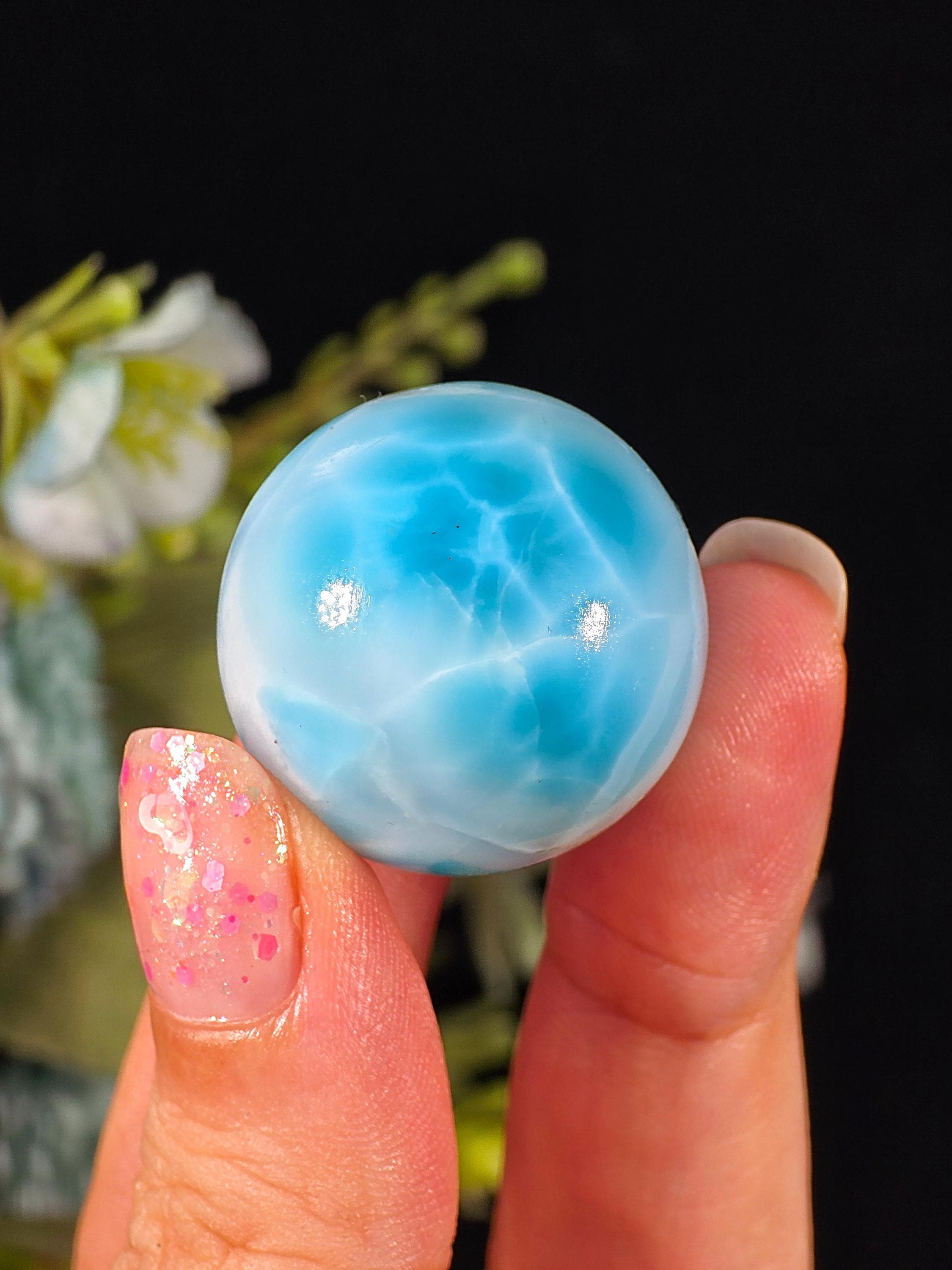 29g Premium Larimar Sphere, Super Blue Larimar, AAAA Crystal From