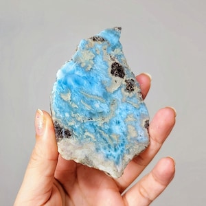 Larimar Stone 187g, Rough and Semi Polished Blue Crystal Specimen from Dominican Republic Mine