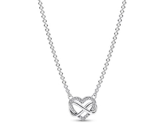 Pandora Infinity Heart Collier Necklace Eternal Love Symbol Custom Handcrafted Must-Have, Adorable Cute Chain 50cm Long UK Meaningful gift