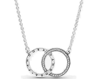 PANDORA New Entwined Circles Necklace Entwined Circles Silver Sterling Sparkle Collier Necklace 45cm  Affordable, Beautiful Womens Jewellery