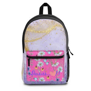 Floral Print Backpack with Daisies, Stylish School Bag, Durable Travel Backpack, Cute Floral Rucksack, Gift for Students and Nature Lovers