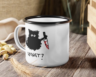 Murder Kitten Enamel Cup for Coffee Lovers Cute Black Cat tea mug gift Mom Humor & Dry Wit Camping tin mug Dad gift Vanlife Original Design