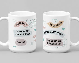 Taza de afirmaciones, Taza de amor propio, Me lo merezco, Taza de recordatorio diario, Taza positiva, Buena afirmación, Taza de vibras positivas, Taza de té feliz,