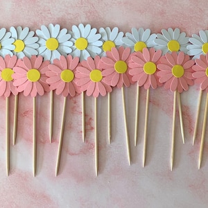Cupcake Topper Daisy Pink Party Decor Daisy Flower Cupcake Pick Floral Topper Daisy Party Flower Party Theme Floral Cupcake Daisy Topper Set
