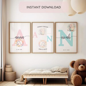 Juego de 3 decoraciones de pared para hermano, imprimibles, para habitación infantil, regalo personalizado, idea de regalo para hermano, regalo para guardería, regalo para hermana y hermano, decoración de habitación para hermano.