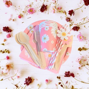 Daisy Party Supply Set Monouso Daisy Party Theme Tableware Daisy Set Party Table Setting Eco Friendly Birthday Party Pack Dinnerware Set