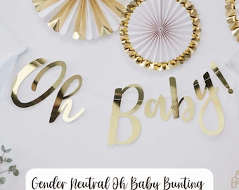 Baby Shower Bunting Oh Baby Bunting Baby Shower Backdrop Gender Neutral New Baby Party Gold Baby Shower Garland Gender Reveal Decor Golden