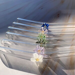 Handblown Glass Straw Flower Straw Reusable