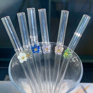 4 helder glazen rietje Blazen glazen rietje Handgemaakt glazen rietje Unieke herbruikbare drinkgerei glazen rietje roze rietje Bruidsdouche rietje