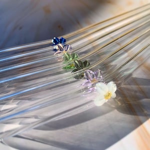 Wiederverwendbarer Glasstrohhalm 4er-Set Umweltfreundlicher mundgeblasener Glasstrohhalm Blumenstrohhalm Wiederverwendbares nachhaltiges Geschenk für neues Zuhause Vintage Glasstrohhalm