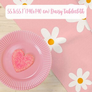 Mantel rosa para fiesta de cumpleaños, mantel bohemio con margaritas, mantel para decoración de primer cumpleaños, mantel para baby shower, decoración rosa boho