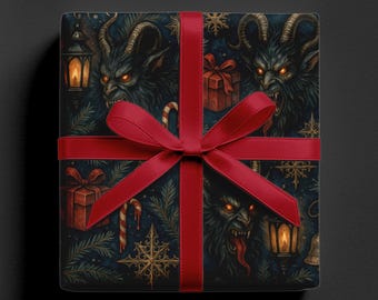 Krampus Geschenkpapierrolle Gothic Weihnachtsgeschenkpapier dunkel Feiertag Muster Aquarell Creepmas Design Matte oder Satin Weihnachtspapier