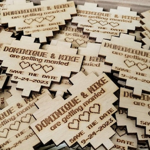 Pixel Heart Save the Date-magneten / gaming-huwelijksuitnodiging 8-bit hart Geeky nerdy bruiloft Geeky Couples-videogame-uitnodiging
