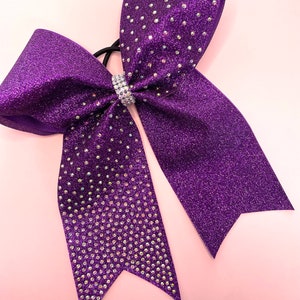 Rhinestone and Glitter Cheer Bow with Long Tails | Your Choice in Color Bow & Glitter