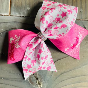 Cheer Girl In A Cheer World Club Cheer Bow | Barbie Theme Cheer Bow | Cheer Gifts | Cheerleader Bows