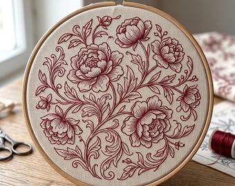 Antique Redwork Red Embroidery Pillow Sham Layover Cover 