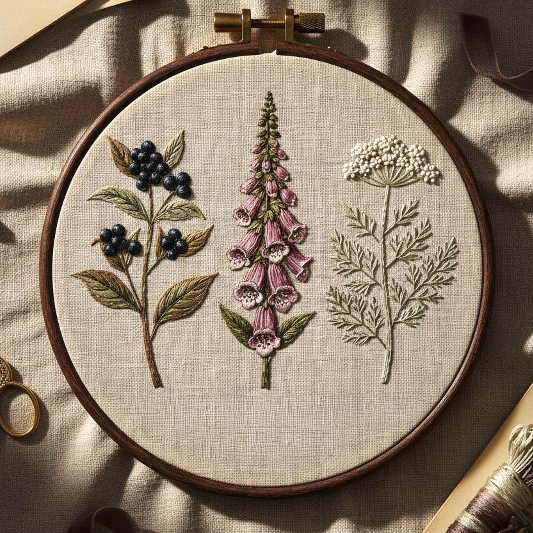 Botanical Trio Embroidery Pattern • Vintage Floral Design (PDF Pattern ...