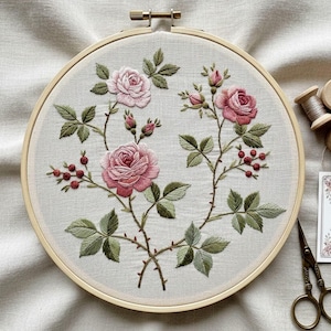 Vintage Rose Stickmuster, florales Stickbild, Stickrahmen Design, PDF
