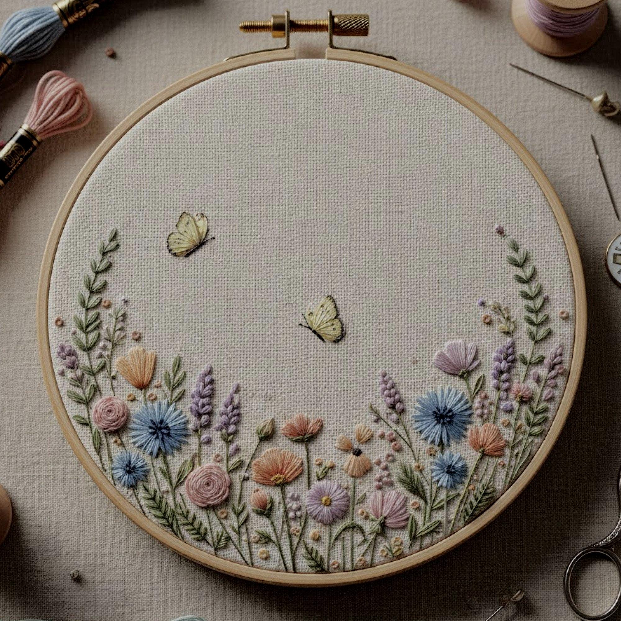 Wildflower Meadow Hand Embroidery Pattern | Beginner Floral Hoop Art - Etsy