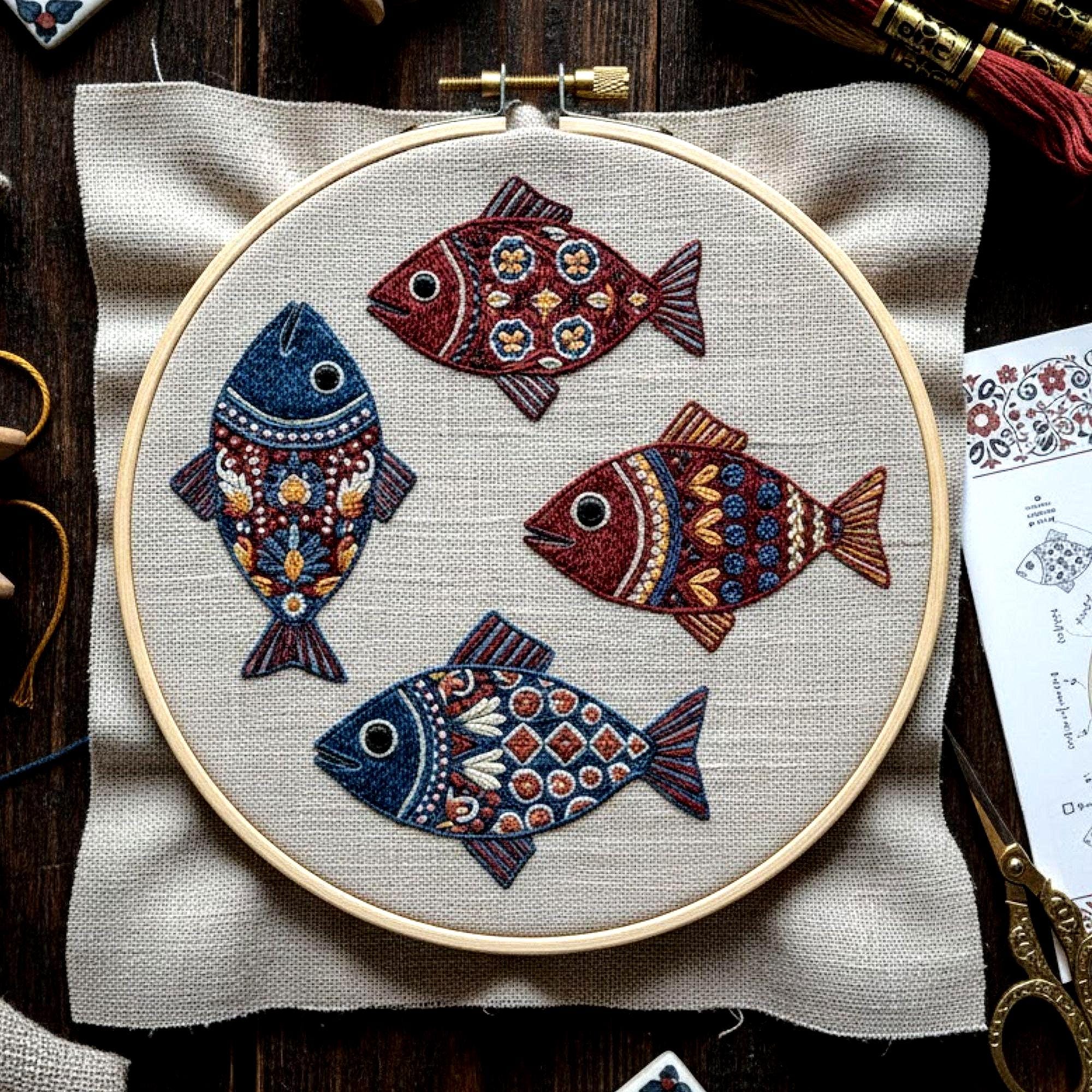 Fish Et Pattern Stocking Pattern Folk Fish Hand Embroidery Pattern – Vintage Nautical Hoop Art PDF ...