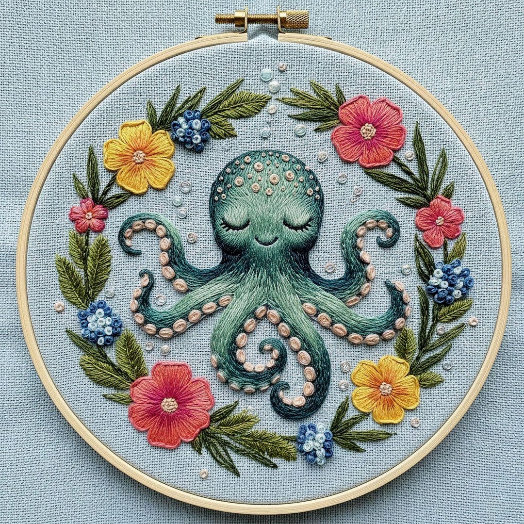 Octopus Floral Wreath Embroidery Pattern – Modern Hoop Art (PDF Pattern ...