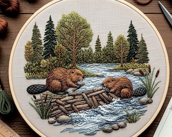 Beavers River Forest Hand Embroidery Pattern – Nature PDF