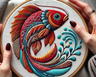 Fish Embroidery Digital Pattern , Beginner embroidery pattern, stitch pdf pattern , Instant Download, DIY Embroidery pdf