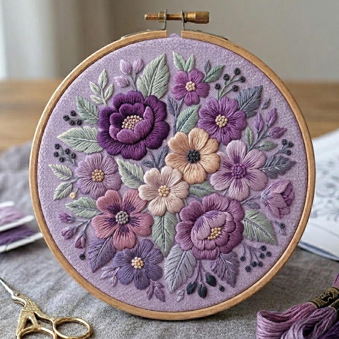 Purple Floral Embroidery Pattern, Lavender Bouquet Hoop Art (PDF ...