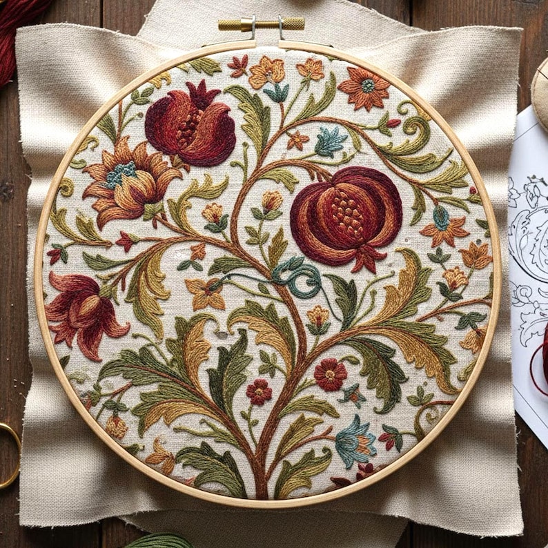 Vintage Floral Embroidery Pattern With Ornate Leaves | Hand Embroidery ...