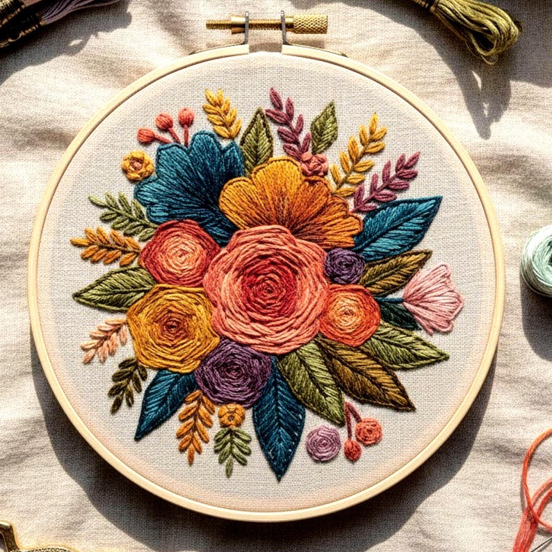 Floral Bouquet Embroidery Pattern | Vintage Flower Hoop Art | Beginner ...