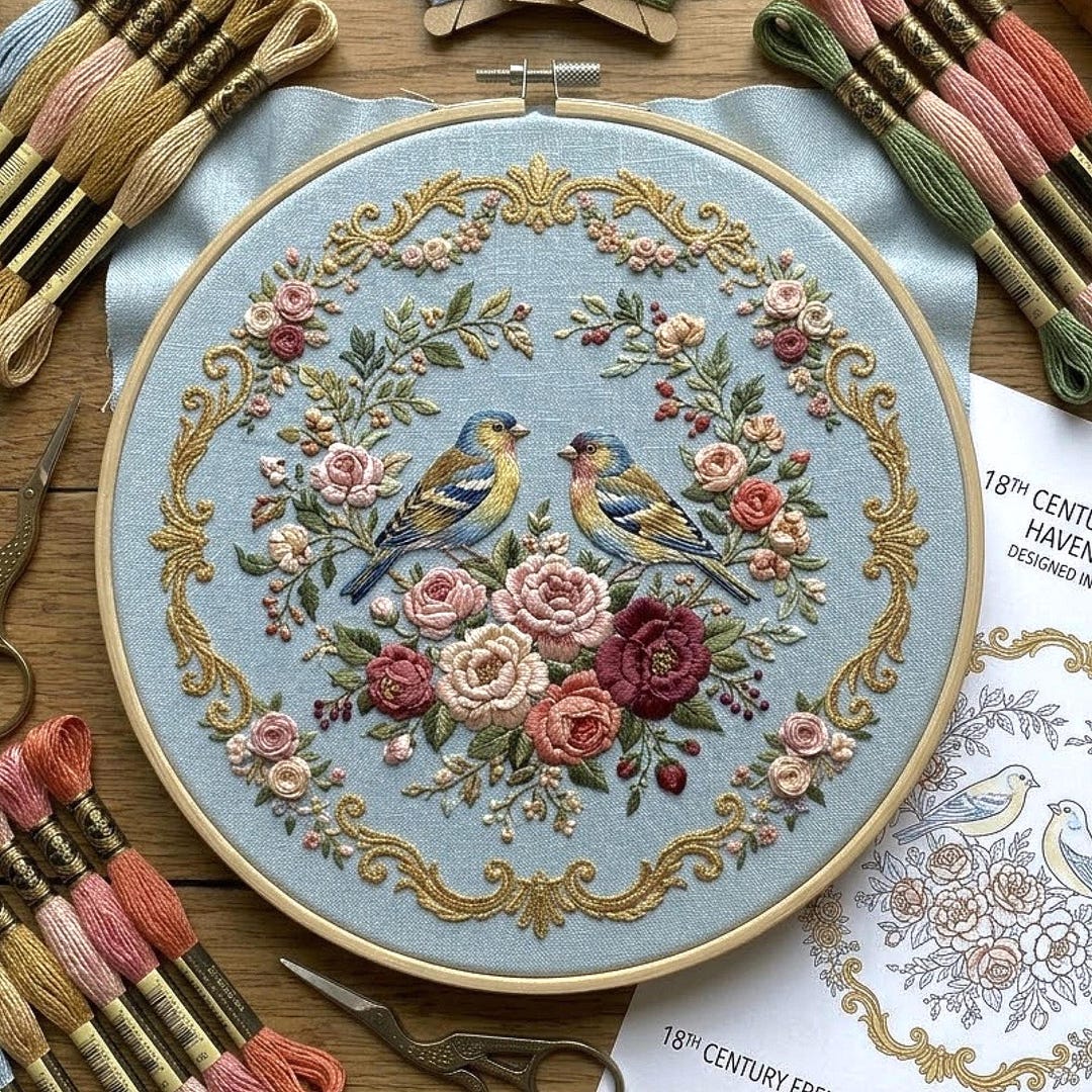 Vintage Bird Floral Embroidery Pattern, Romantic Songbird Hoop Art ...