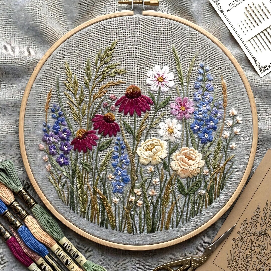 Wildflower Garden Embroidery Pattern, Meadow Floral Hoop Art (digital ...