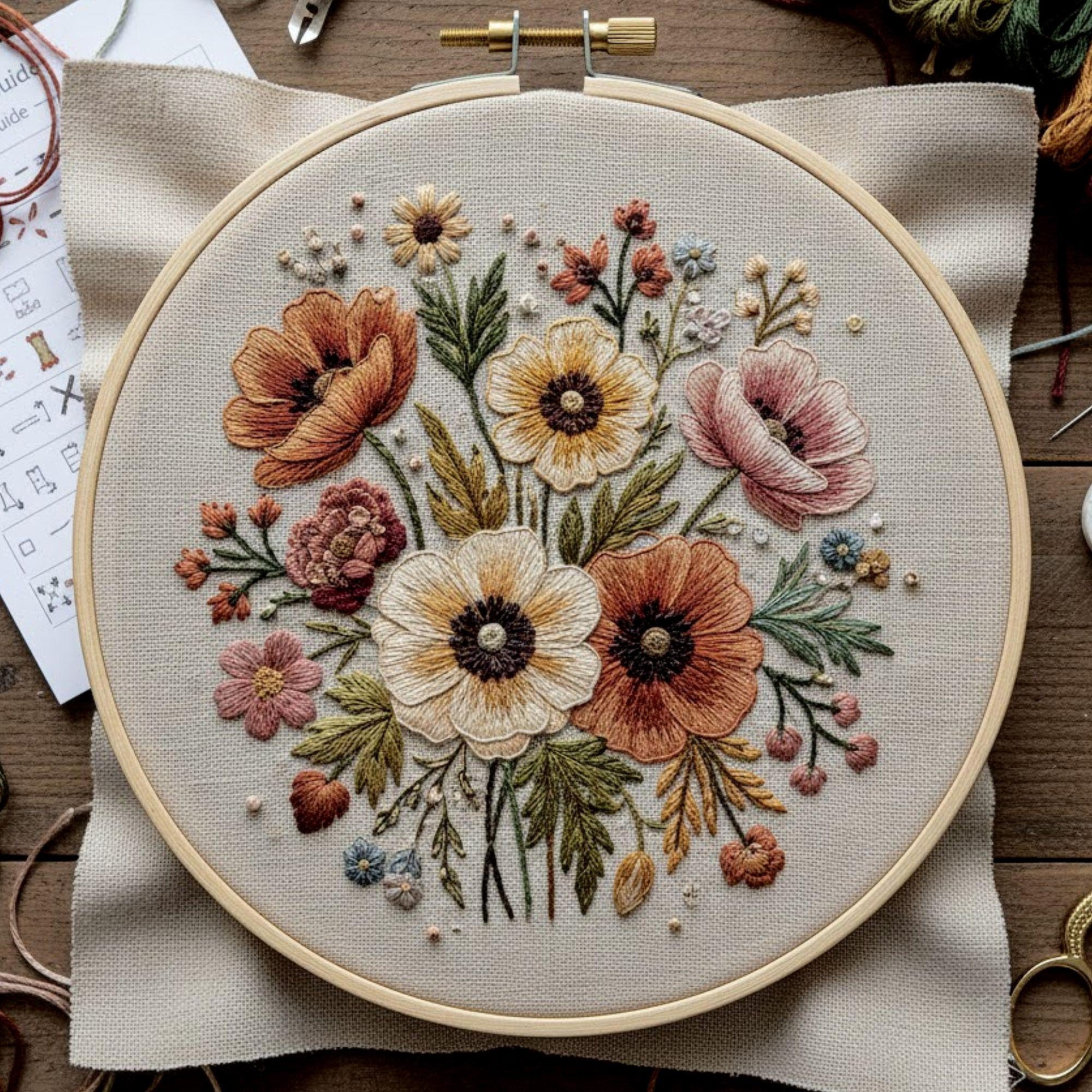 Vintage Floral Bouquet Embroidery Pattern – Elegant Botanical Hoop Art ...