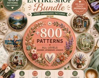 Whole Shop Hand Embroidery Pattern Bundle, Lifetime Access (Digital PDF Download)