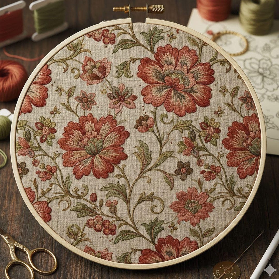 Vintage Floral Embroidery Pattern – Elegant Botanical Hoop Art Design ...