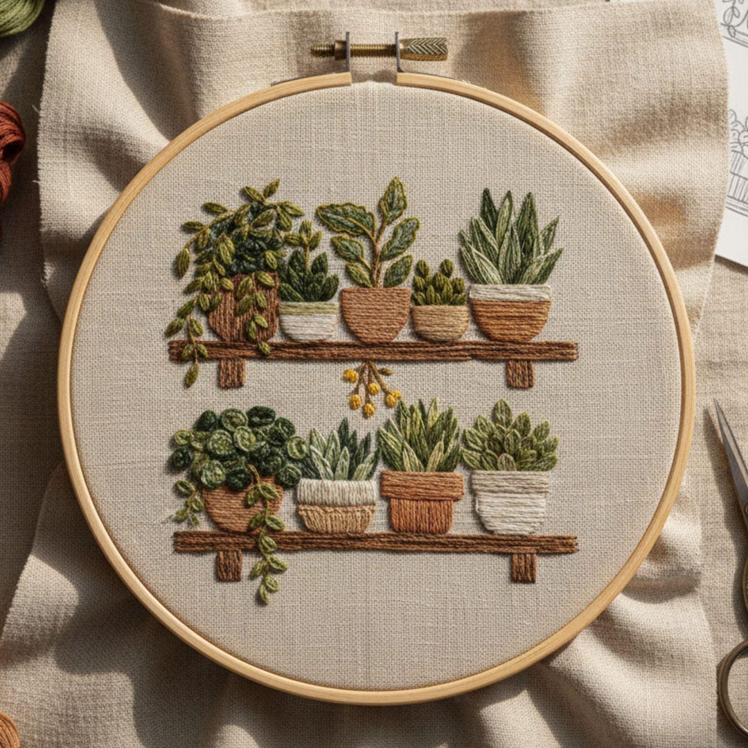 Modern Botanical Shelf Hand Embroidery Pattern | Beginner PDF Pattern ...