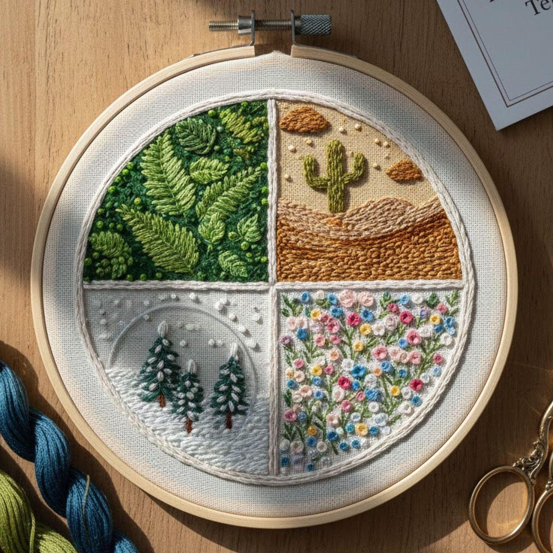 Four Seasons Nature Hand Embroidery Pattern, Botanical Landscape Hoop ...