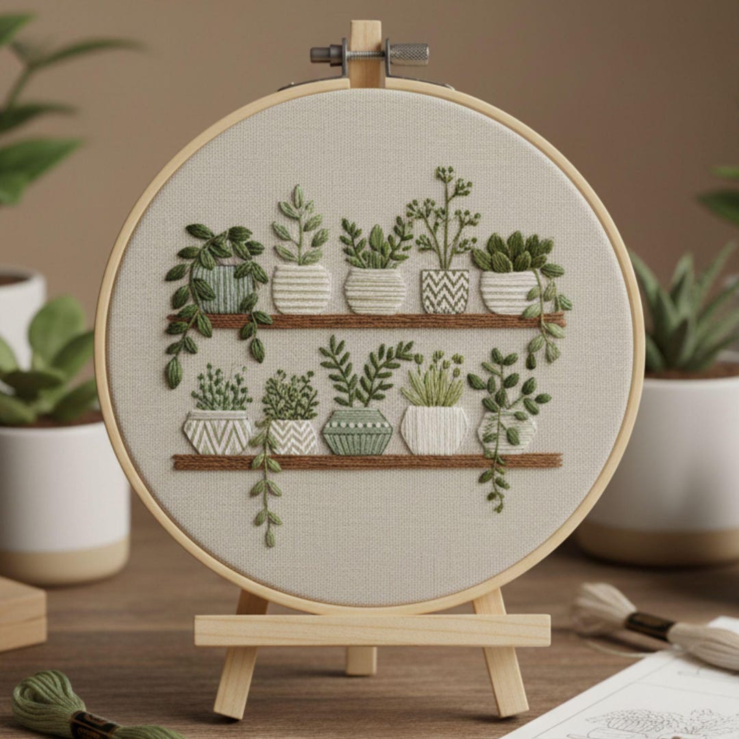 Plant Shelf Hand Embroidery Pattern | Beginner Hoop Art (digital ...