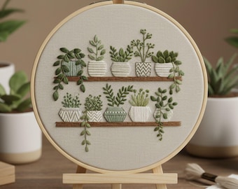Plant Shelf Hand Embroidery Pattern | Beginner Hoop Art (Digital Download)