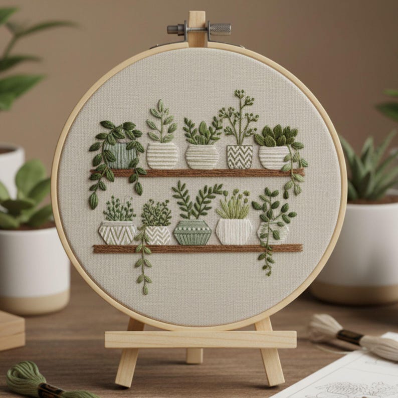 Plant Shelf Hand Embroidery Pattern | Beginner Hoop Art (digital ...
