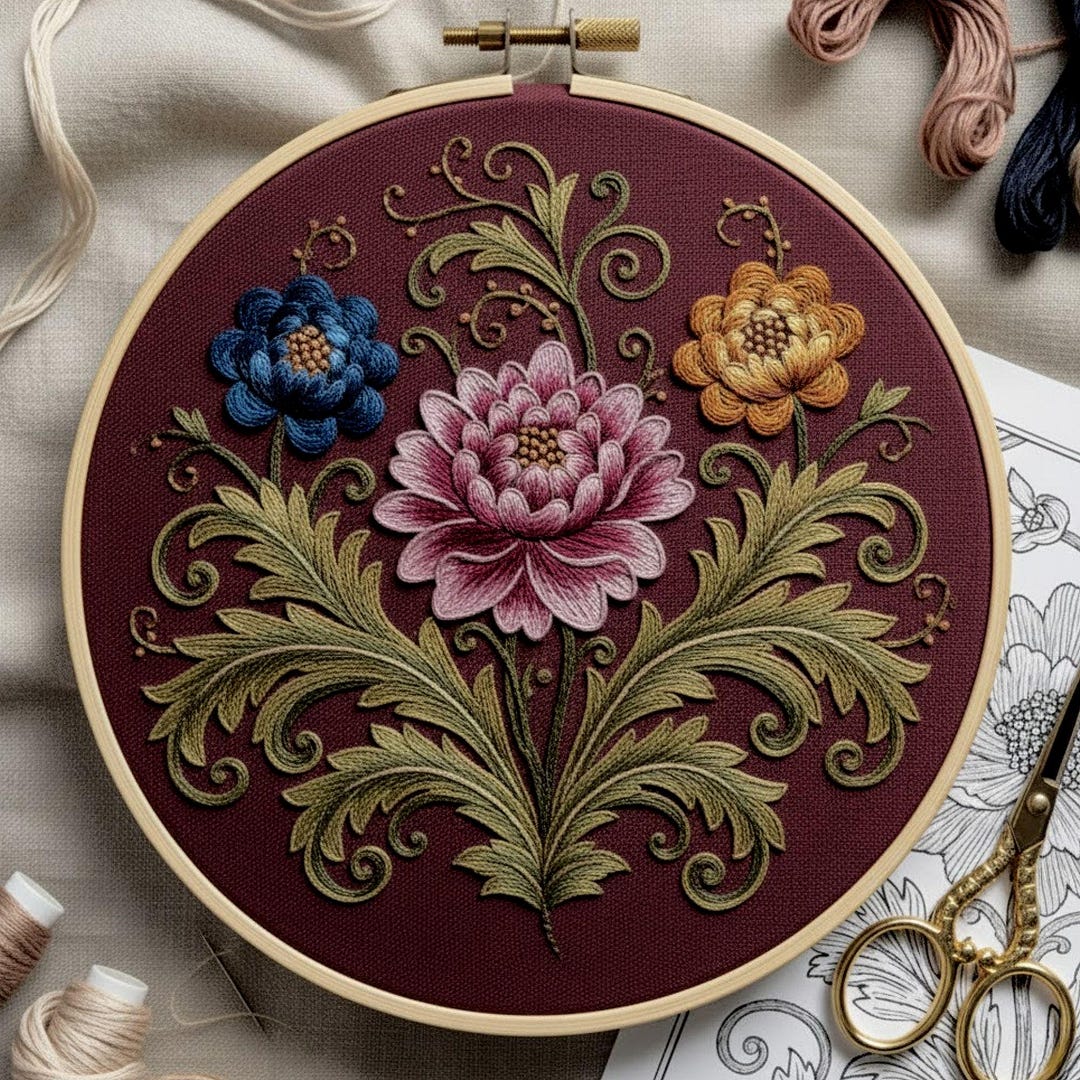 Vintage Floral Hand Embroidery Pattern Botanical Hoop Art Digital ...