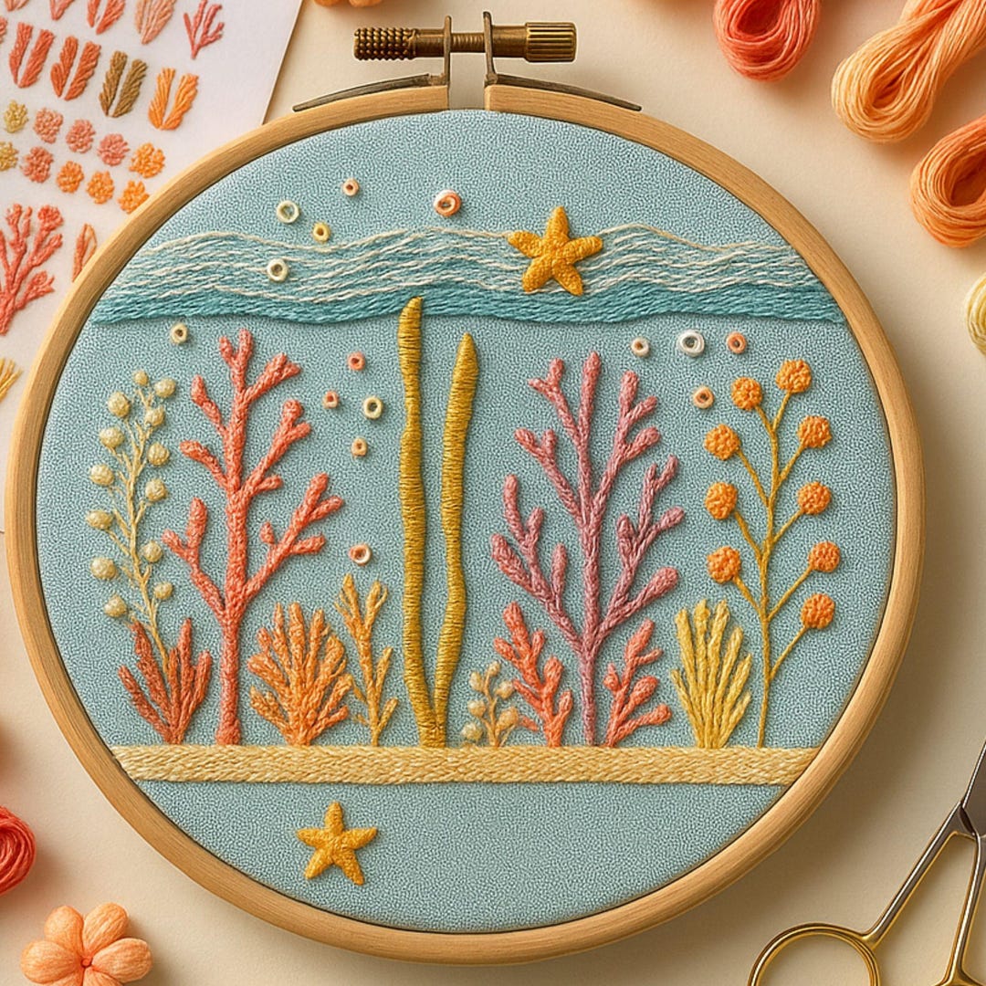 Coral Sunset Underwater Embroidery Pattern – Modern Hand Embroidery PDF ...