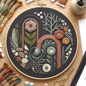 Organic Shapes Embroidery Pattern, Abstract Botanical Hoop Art (PDF Download)