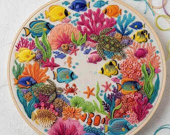 Underwater Coral Reef Embroidery Pattern – Ocean Marine Hoop Art Design