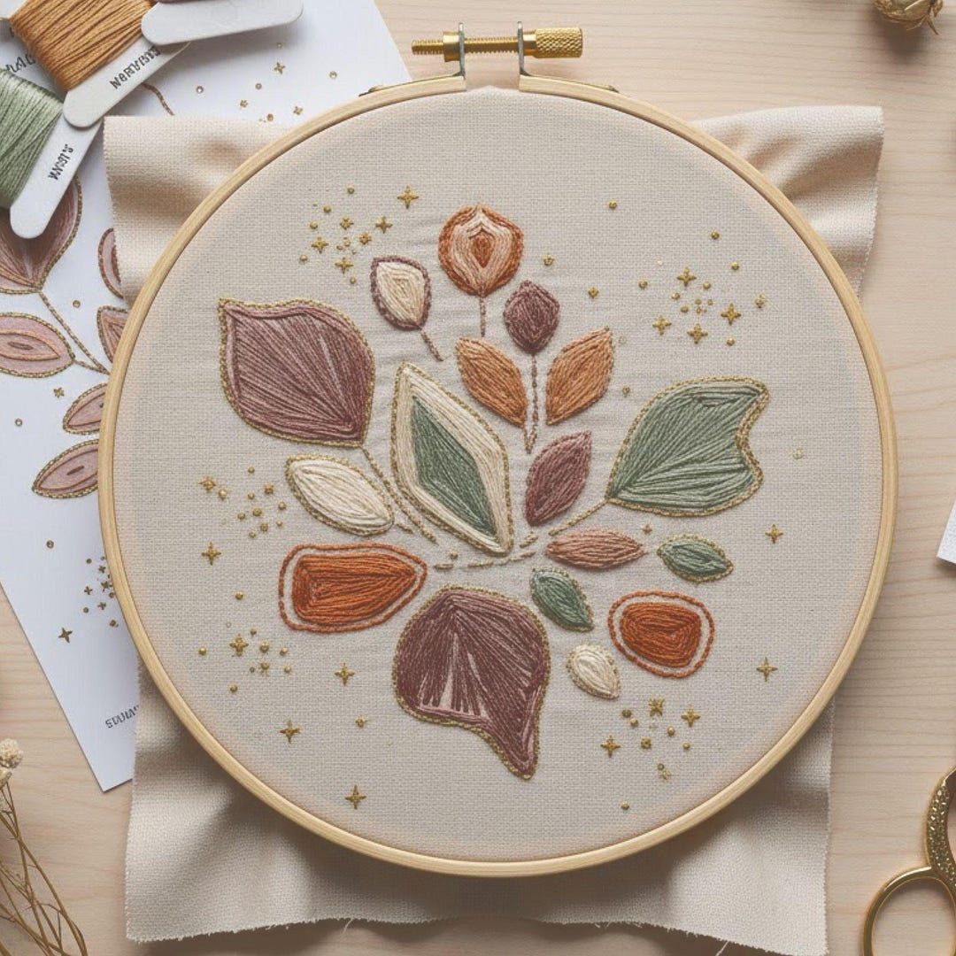 Botanical Embroidery Pattern – Modern Floral Leaf Design (PDF Download ...