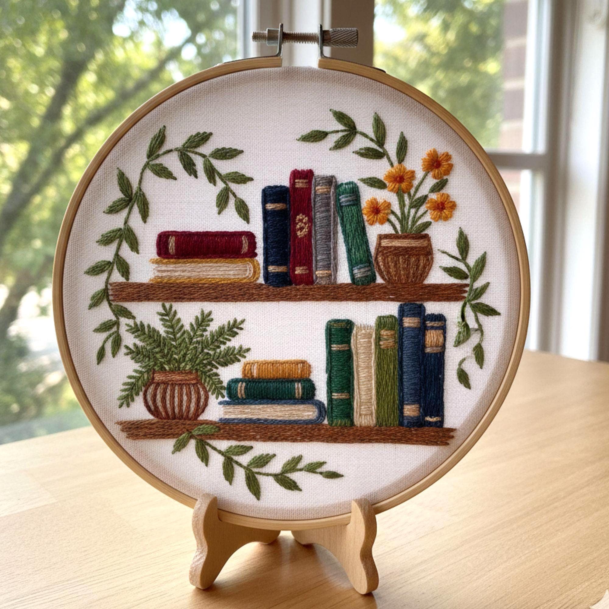 Bookshelf Embroidery Pattern | Cozy Book Lover PDF | Modern Hand ...