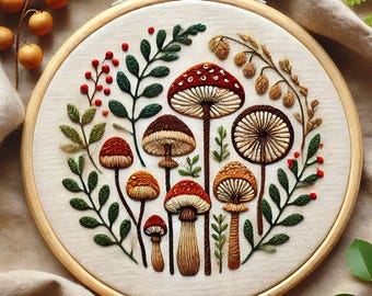 PDF-borduurpakket paddenstoelen: grillig bosontwerp (digitale download)
